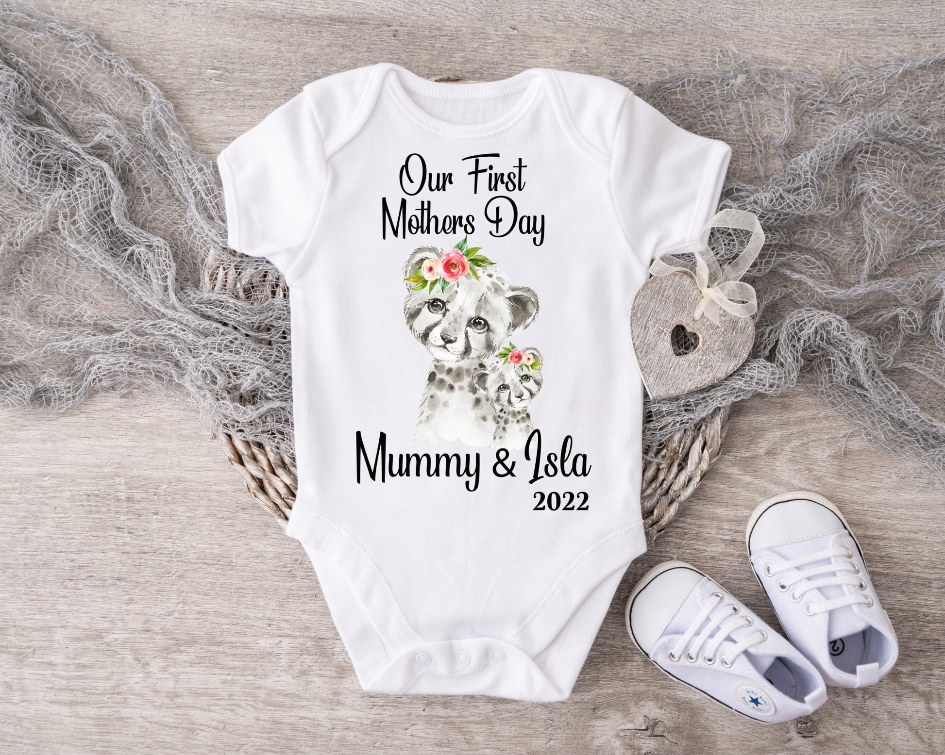 Mothers Day Leopard Baby Girl Vest or Sleepsuit