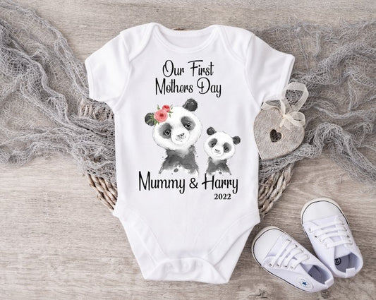 Mothers Day Panda Boy Vest or Sleepsuit