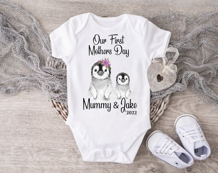 Mothers Day Penguin Baby Boy Vest Or Sleepsuit