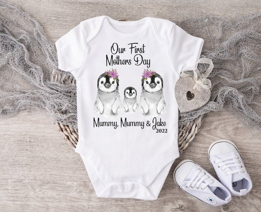Mothers Day Penguin Boy Vest or Sleepsuit - Mummy & Mummy
