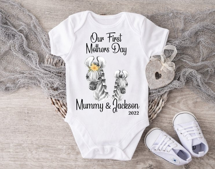 Mothers Day Zebra Boy Vest or Sleepsuit