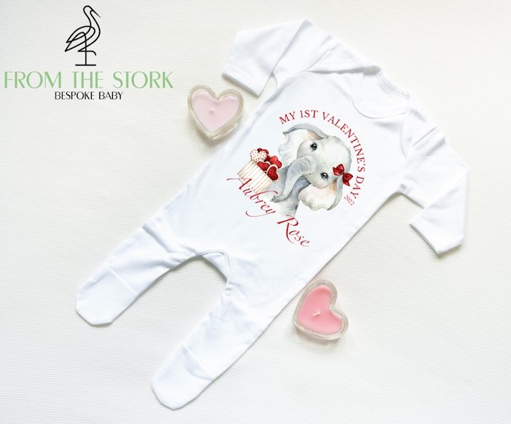 My First Valentines Elephant HairBow Sleepsuit