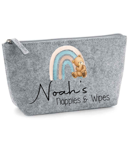 Nappy and Wipes storage bag with Blue rainbow & teddy design