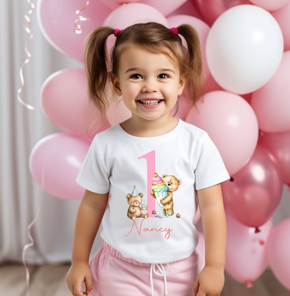 Personalised Birthday T-Shirt Teddies Design - Choose your age