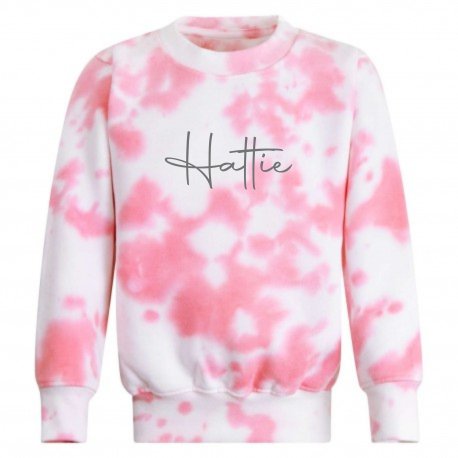 Personalised Crew Neck Fleece Sweatshirt in Tie Dye Pink