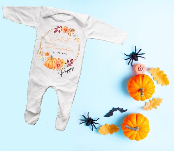 Personalised Halloween Sleepsuit - Cutest Pumkin round design