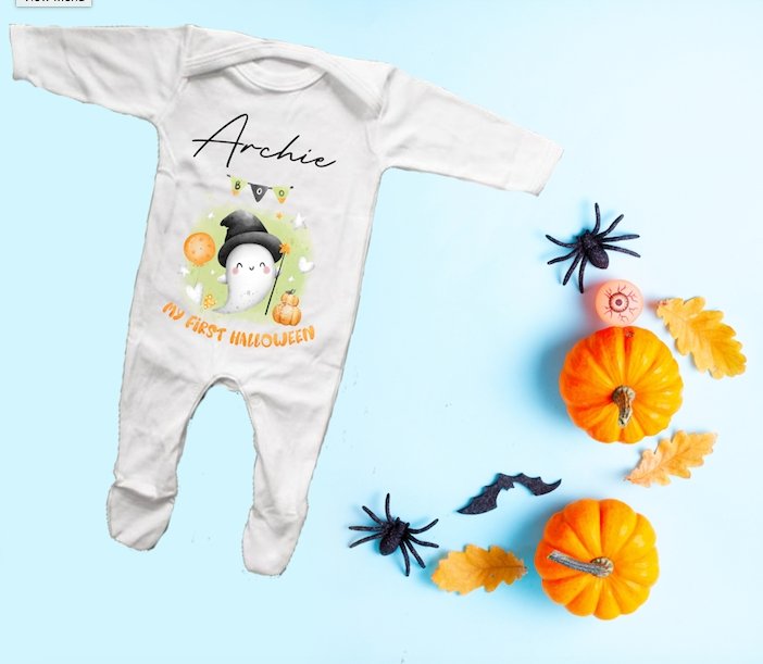 Personalised Halloween Sleepsuit - First Halloween Ghost design