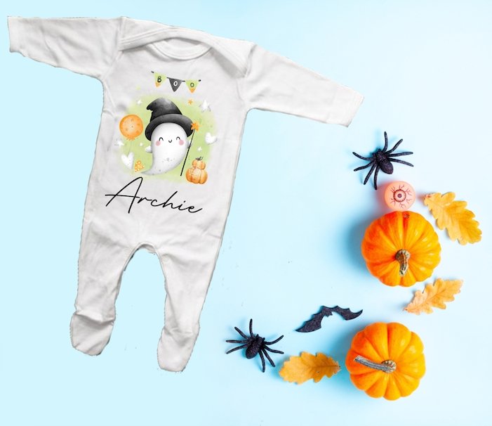 Personalised Halloween Sleepsuit - Ghost design