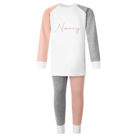Personalised Loungewear Contrast Set in Dusky Pink/Grey/White