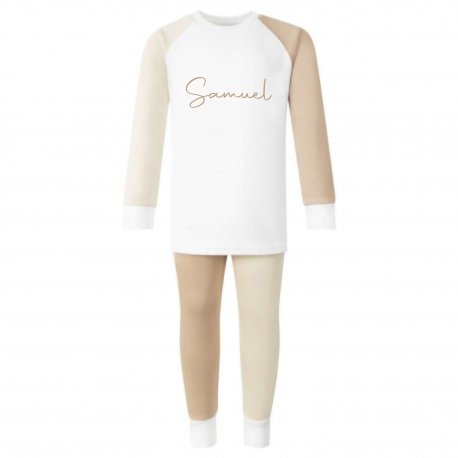 Personalised Loungewear Contrast Set in Oatmeal/Warm Taupe