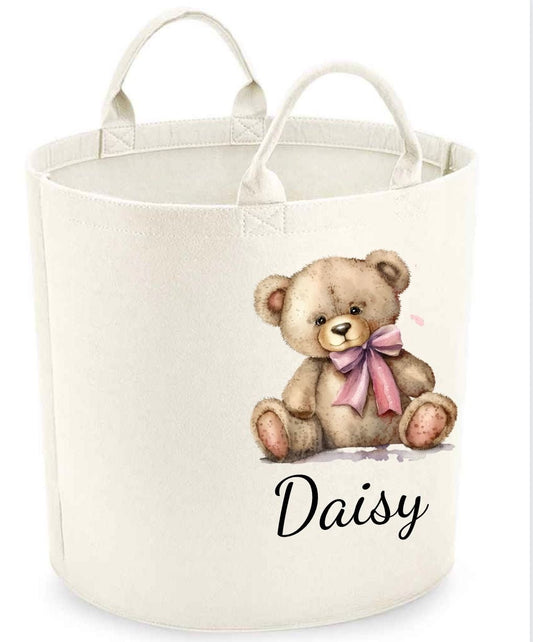 Pink Bow Teddybear Personalised Toy/Laundry Basket