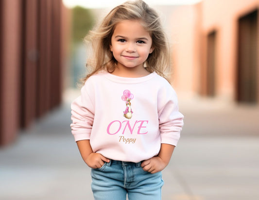 Pink Bunny design Personalised Birthday Jumper - Various Colours