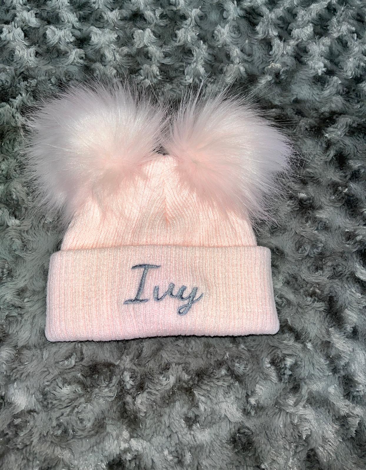 Pink Double Pom hat - 3+ Months
