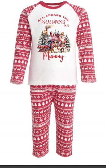 Polar Express 1 Personalised Adults Red Christmas print Pyjamas