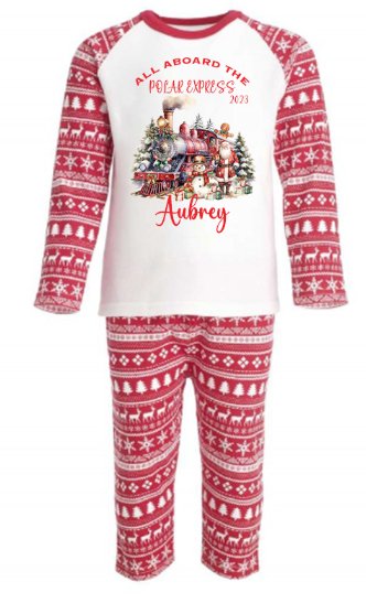 Polar Express 1 Personalised Red Christmas Print Pyjamas