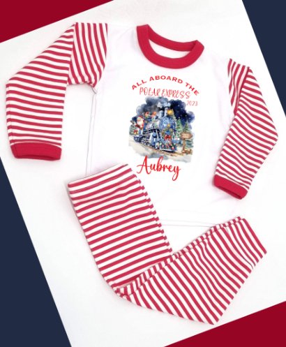 Polar Express design Personalised Red Stripe Pyjamas