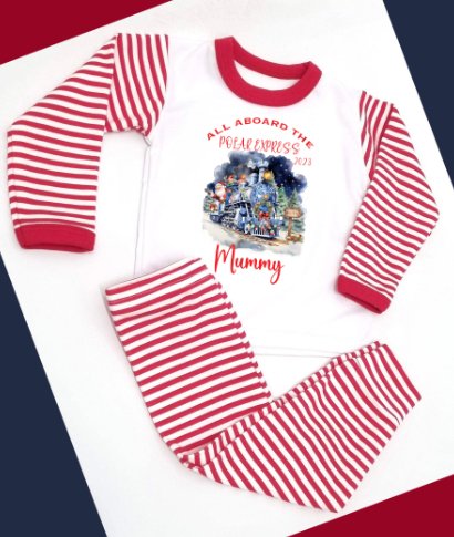 Polar Express design Personalised Red Stripe Pyjamas