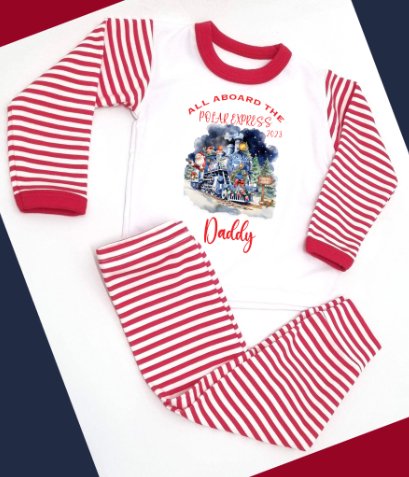 Polar Express design Personalised Red Stripe Pyjamas