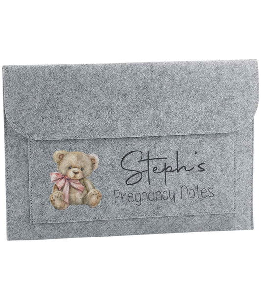 Pregnancy notes folder personalised - Pink Teddybear design
