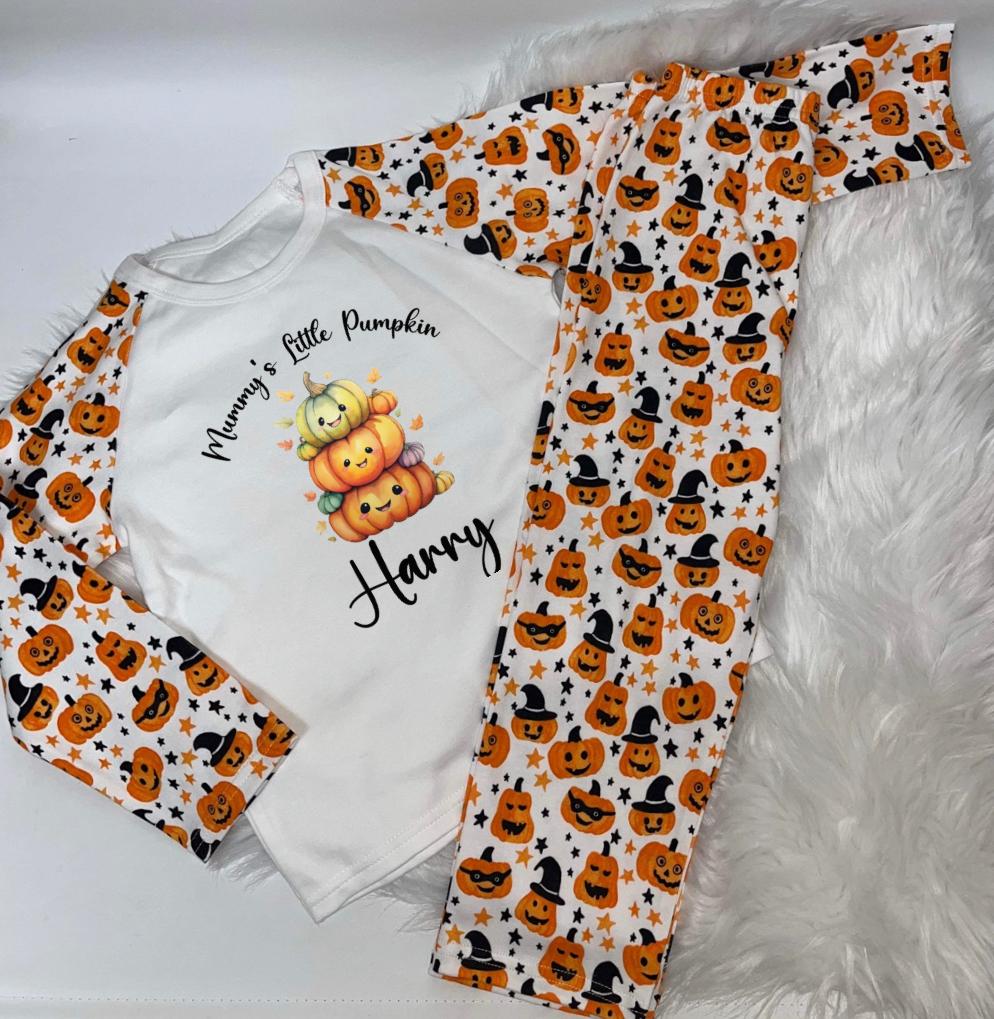 Pumpkin Print Personalised Pyjamas Mummys little Pumpkin Design