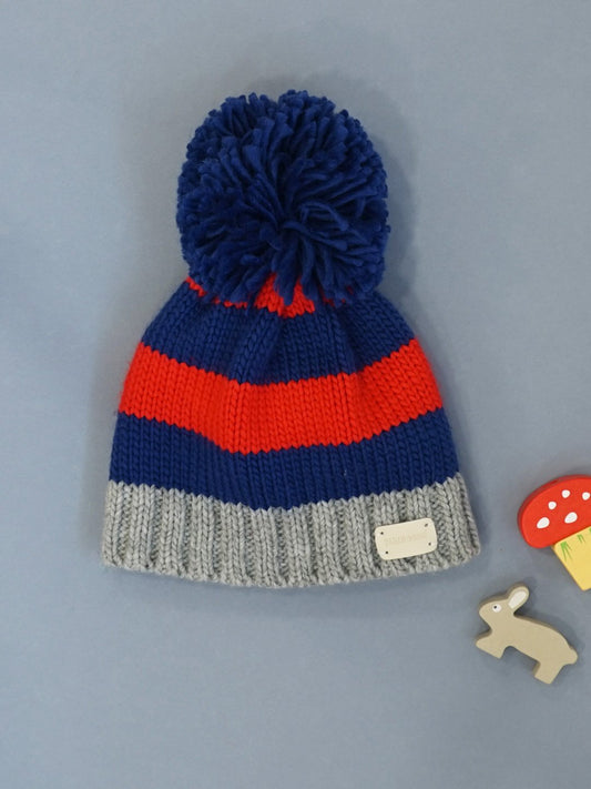 Red & Blue Stripe Bobble Hat by Blade & Rose