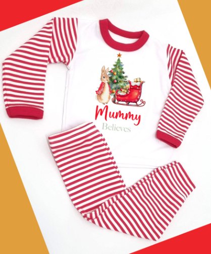 Red Rabbit & Sleigh Personalised Adults Red Stripe Pyjamas