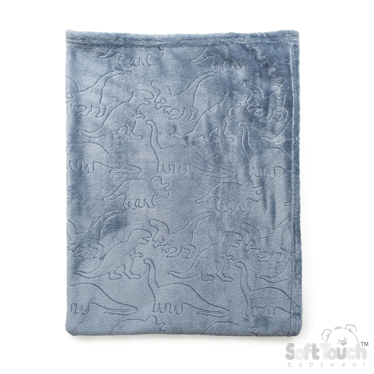 *Sample* Dino embossed Dusky blue personalised baby blanket / wrap