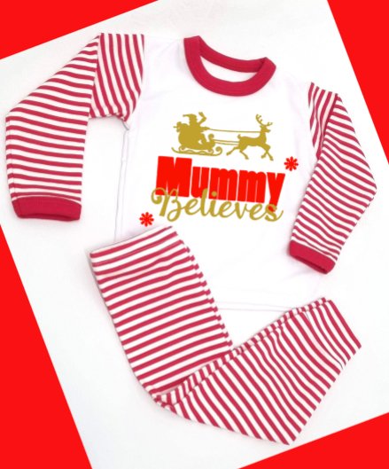 Sleigh Believes Personalised Adults Red Stripe Pyjamas