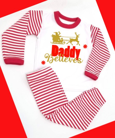 Sleigh Believes Personalised Adults Red Stripe Pyjamas