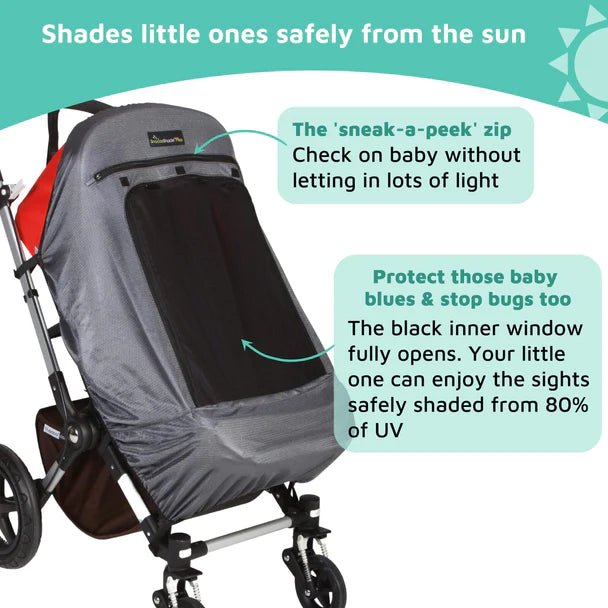 SnoozeShade Plus Deluxe (6m+) | Universal-fit pushchair/buggy sun and sleep shade