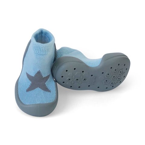 Step Ons Crawling, Cruising, Pre-Walking Baby Sock Shoe - Blue Star