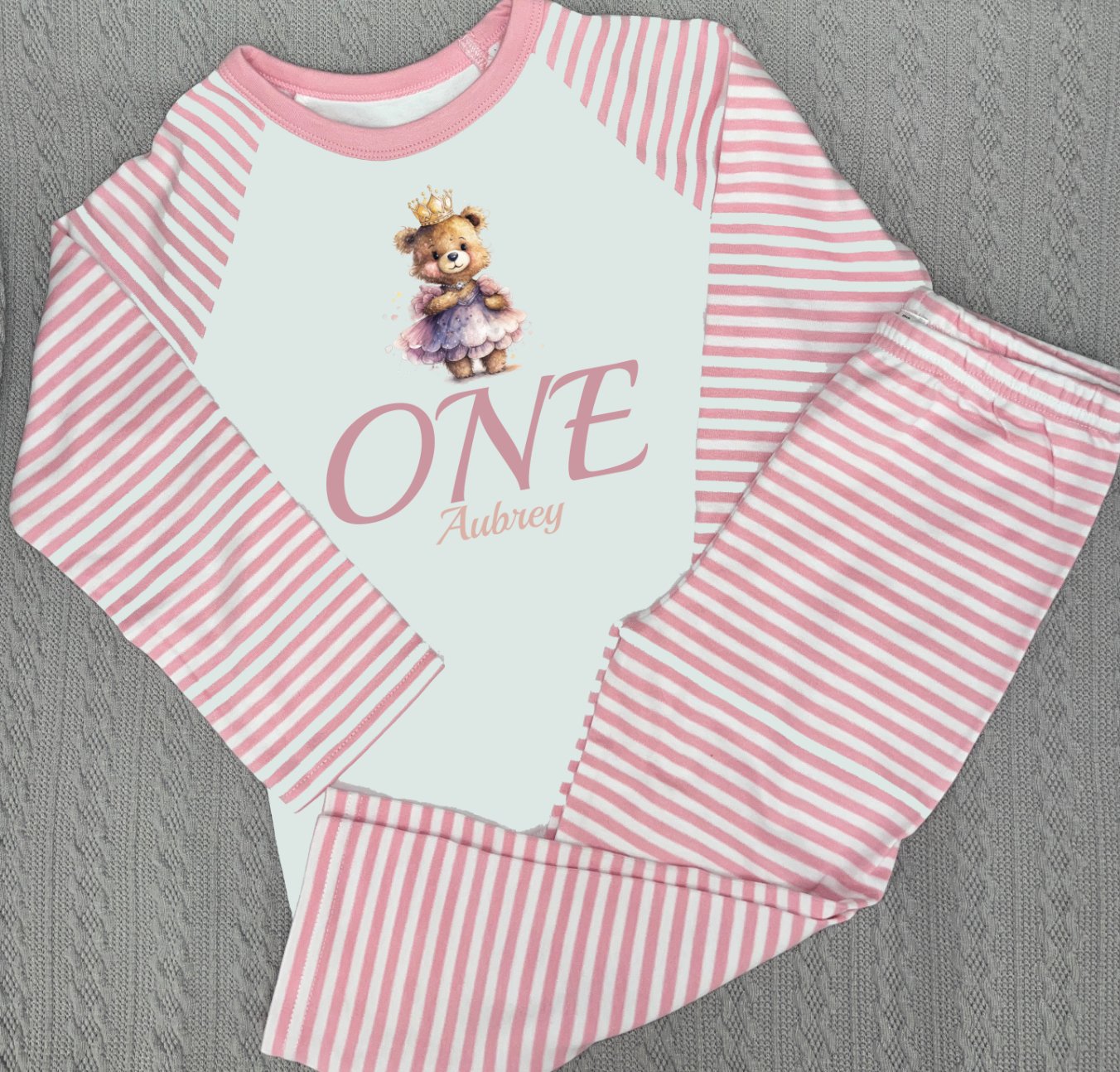 Ted & Crown When I Wake Up Personalised pink stripe Birthday Pyjamas Pjs