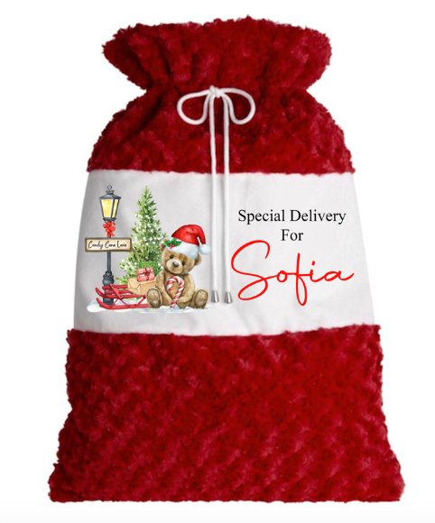 Teddy Plush Red personalised Christmas Sack Design 2