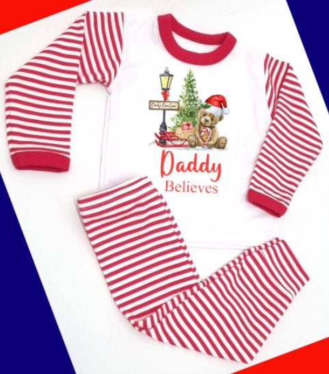 Teddybear Design Personalised Red Stripe Pyjamas