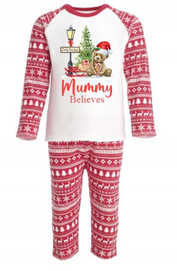 Teddybear Personalised Adults Red Christmas print Pyjamas