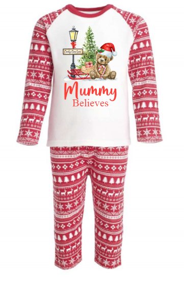 Teddybear Personalised Red Christmas Print Pyjamas