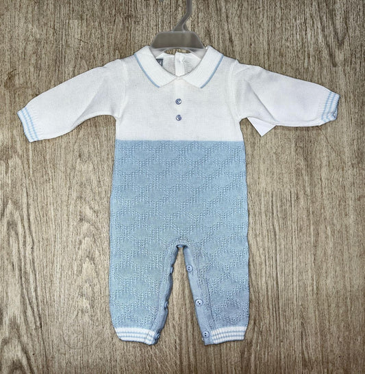 Theodore Knitted Romper Blue & White
