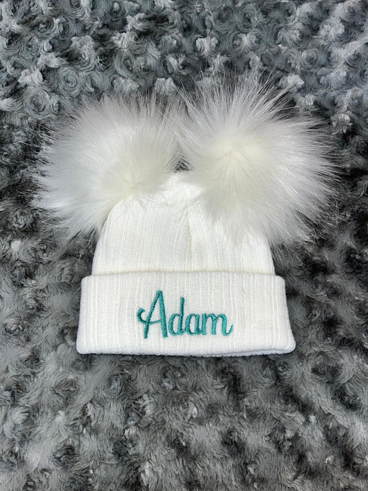 White Double Pom hat - First Size