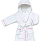 White Hooded Towelling Dressing Gown w/ Pink Gingham trim