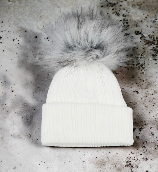 White Personalised Single Pom hat - various sizes