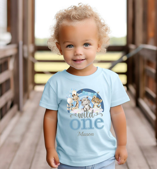 Wild One Blue Personalised Birthday T-Shirt - Choose your age