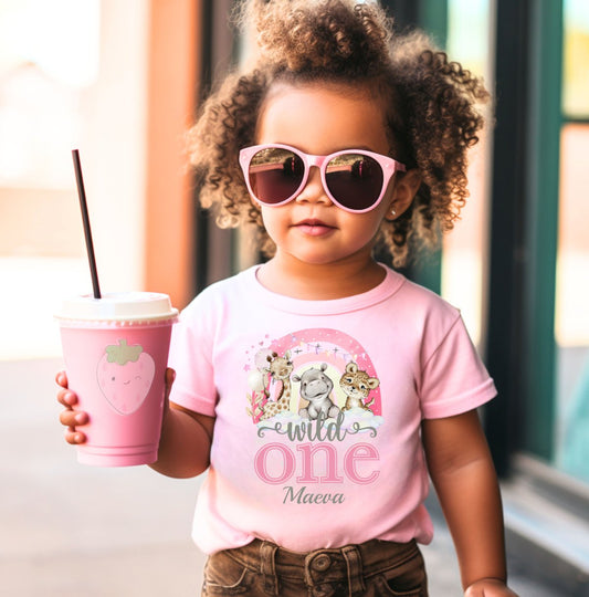 Wild One Pink Personalised Birthday T-Shirt - Choose your age