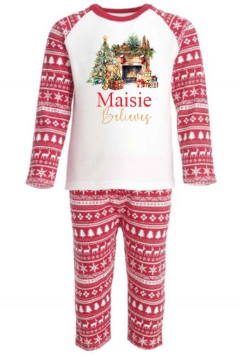 Winnie the Pooh Personalised Adults Red Christmas print Pyjamas